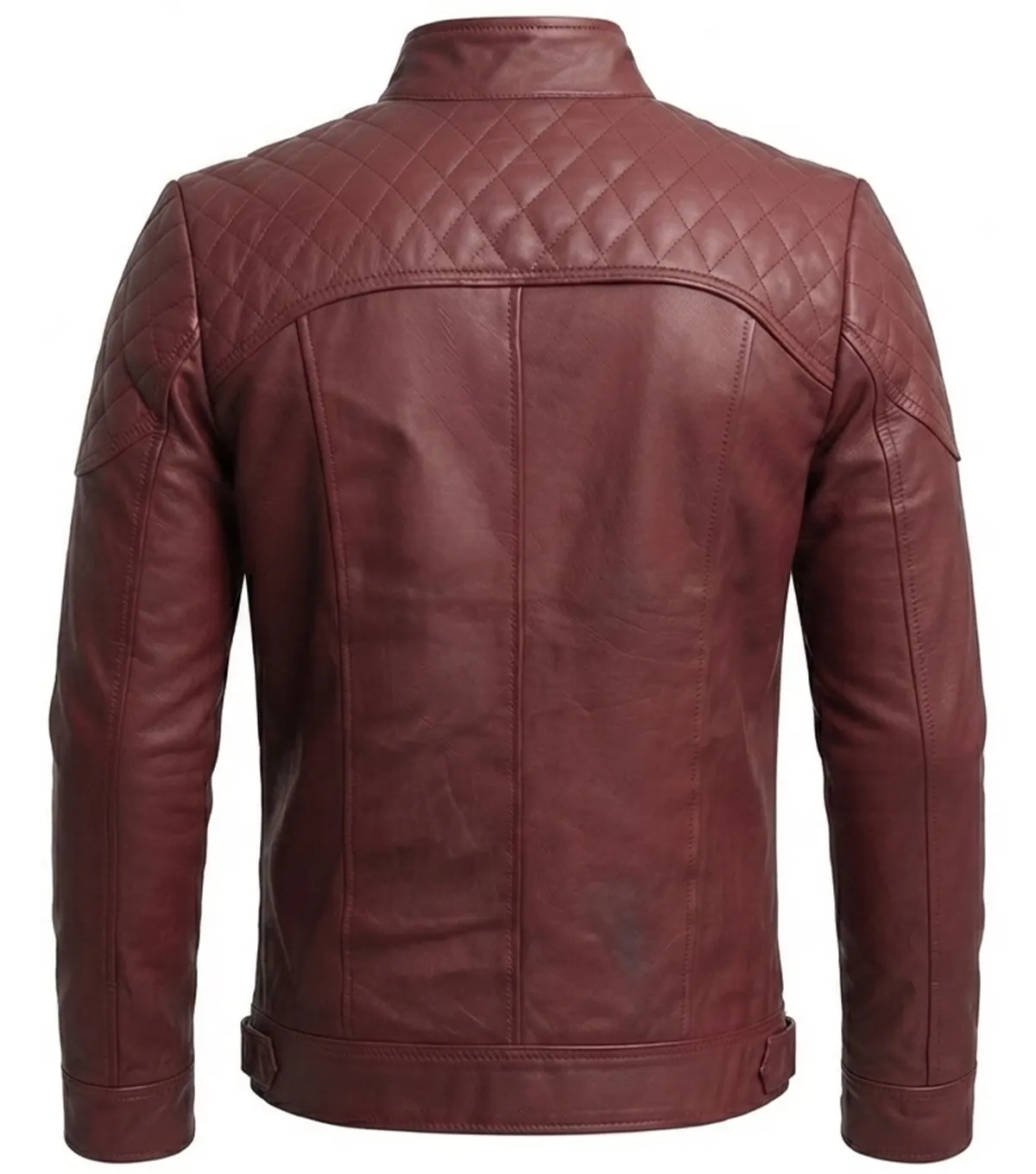 Mens Burgundy Diamond Quilted Leather Jacket back view