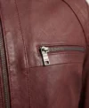 Mens Burgundy Diamond Quilted Leather Jacket chest pocket