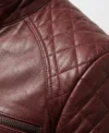 Mens Burgundy Diamond Quilted Leather Jacket shoulder