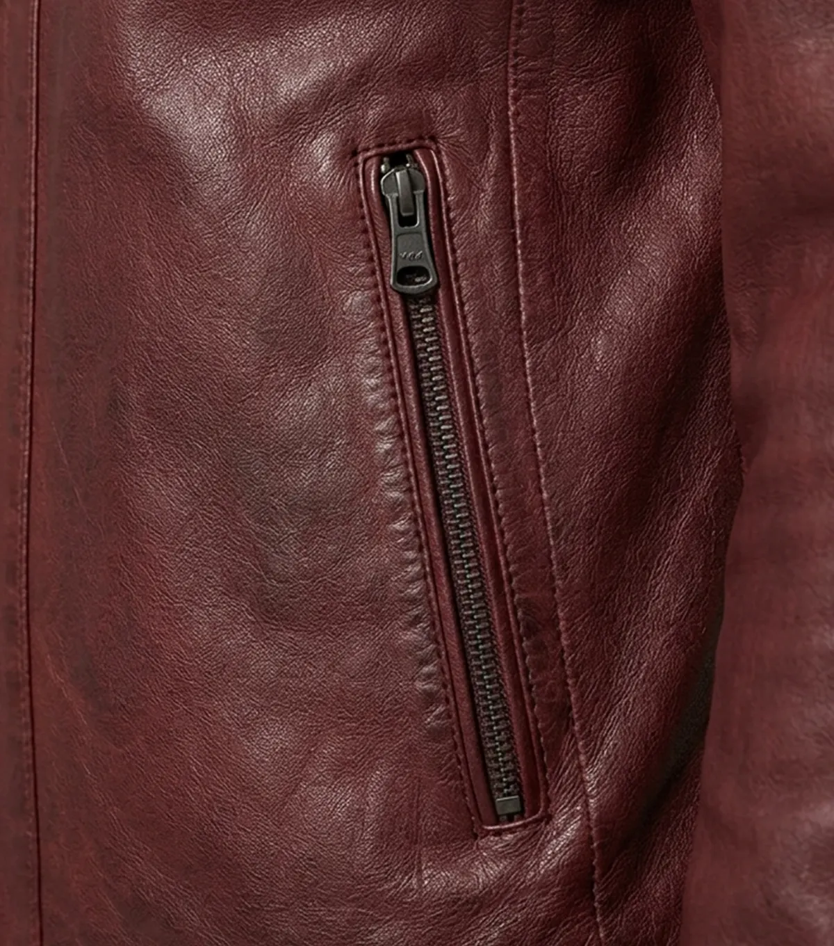 Mens Burgundy Diamond Quilted Leather Jacket side pocket