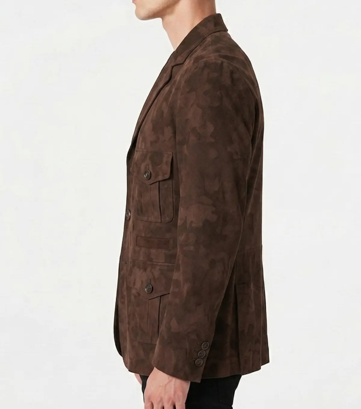 Mens Classic Brown Suede Leather Blazer side view