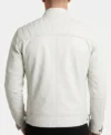 Mens Classic White Real Leather Cafe Racer Jacket back
