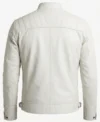 Mens Classic White Real Leather Cafe Racer Jacket back view