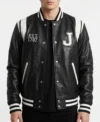 Men's New Jersey Black Real Leather Varsity Jacket