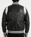 Men's New Jersey Black Real Leather Varsity Jacket back