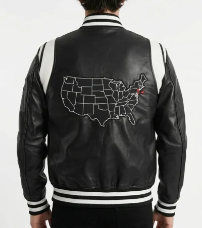 Men's New Jersey Black Real Leather Varsity Jacket back