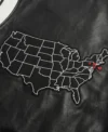 Men’s New Jersey Black Real Leather Varsity Jacket back map usa