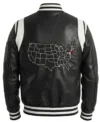 Men's New Jersey Black Real Leather Varsity Jacket back view