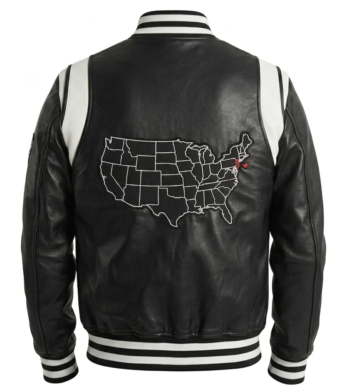 Men's New Jersey Black Real Leather Varsity Jacket back view