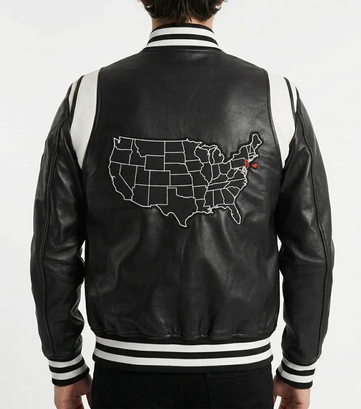 Men's New Jersey Black Real Leather Varsity Jacket back