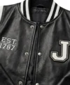 Men’s New Jersey Black Real Leather Varsity Jacket chest shoot