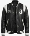 Men's New Jersey Black Real Leather Varsity Jacket front