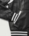Men’s New Jersey Black Real Leather Varsity Jacket pocket
