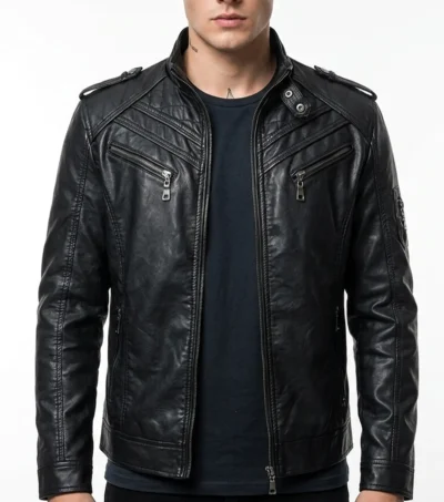 Men's Slim Fit Black Biker Leather Jacket