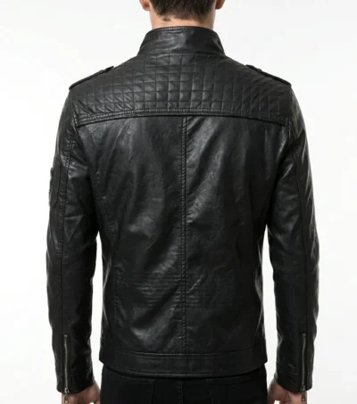 Men's Slim Fit Black Biker Leather Jacket back