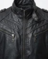 Men's Slim Fit Black Biker Leather Jacket chest pockets