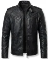 Men's Slim Fit Black Biker Leather Jacket front