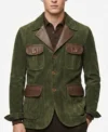Mens Vintage Army Green Suede Leather Multi Pocket Blazer