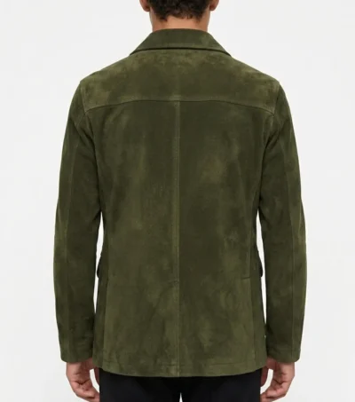 Mens Vintage Army Green Suede Leather Multi Pocket Blazer back