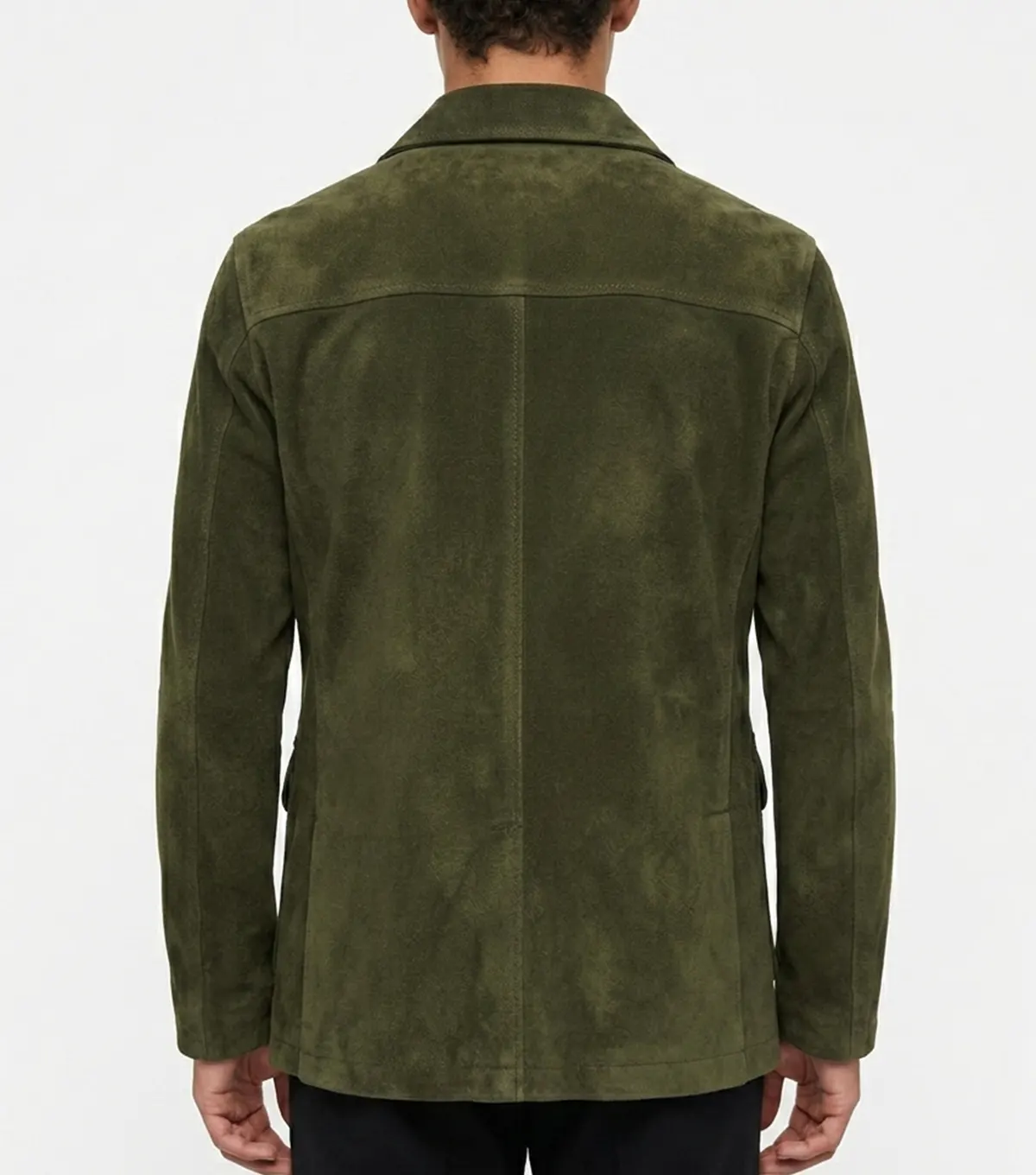 Mens Vintage Army Green Suede Leather Multi Pocket Blazer back