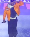 Method Man Halftime Show NBA Knicks vs. Cavs Game 2 Orange Leather Bomber Jacket For Sale