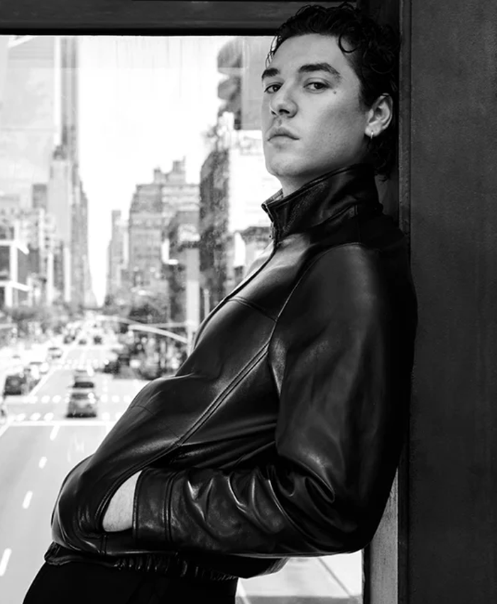 Off Campus Star Belmont Cameli x VMAN Magzine Black Leather Jacket Right