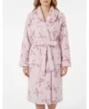 Pink Bow Print Shawl Collar Fleece Bathrobe