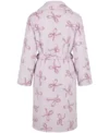 Pink Bow Print Shawl Collar Fleece Bathrobe back