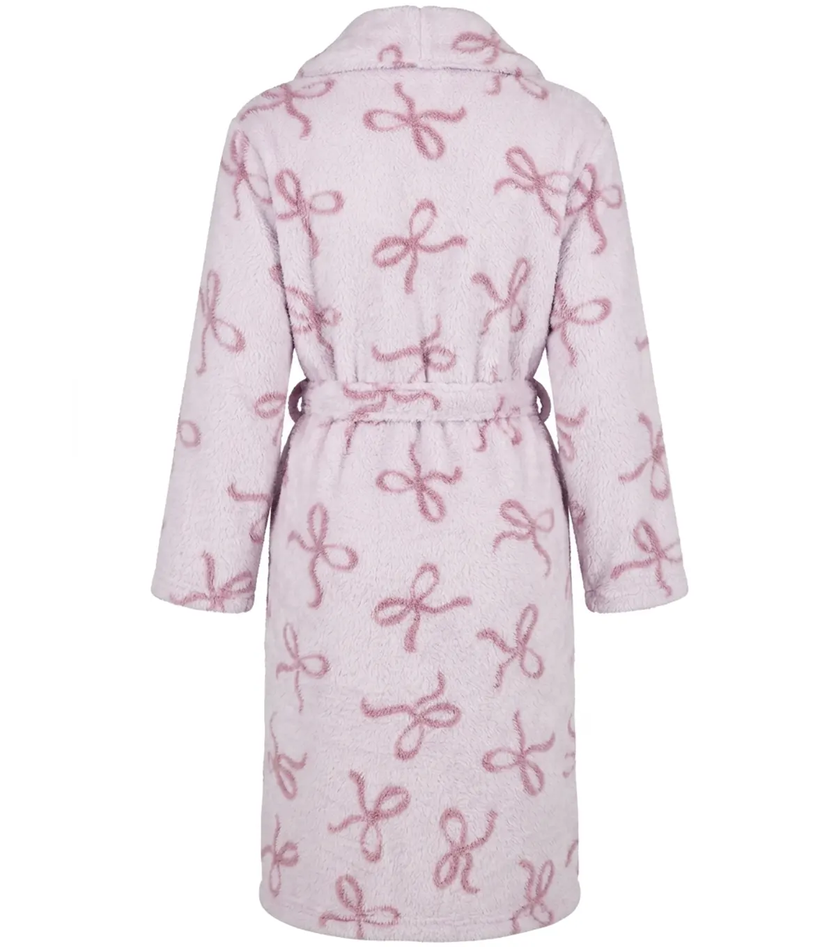 Pink Bow Print Shawl Collar Fleece Bathrobe back
