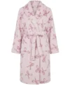 Pink Bow Print Shawl Collar Fleece Bathrobe front