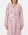 Pink Burgundy Pinstripe Hooded Terry Bathrobe