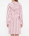 Pink Burgundy Pinstripe Hooded Terry Bathrobe back