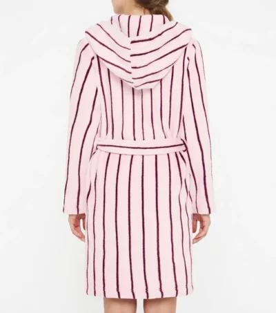 Pink Burgundy Pinstripe Hooded Terry Bathrobe back