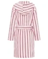 Pink Burgundy Pinstripe Hooded Terry Bathrobe back view