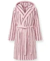 Pink Burgundy Pinstripe Hooded Terry Bathrobe front