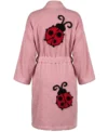 Pink Lady Bug Tufted Chenille Bathrobe Kimono Style Back