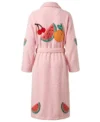 Pink Sage Green Fresh Fruit Chenille Bathrobe back