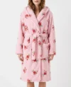 Rose Floral Print Shawl Collar Fleece Bathrobe
