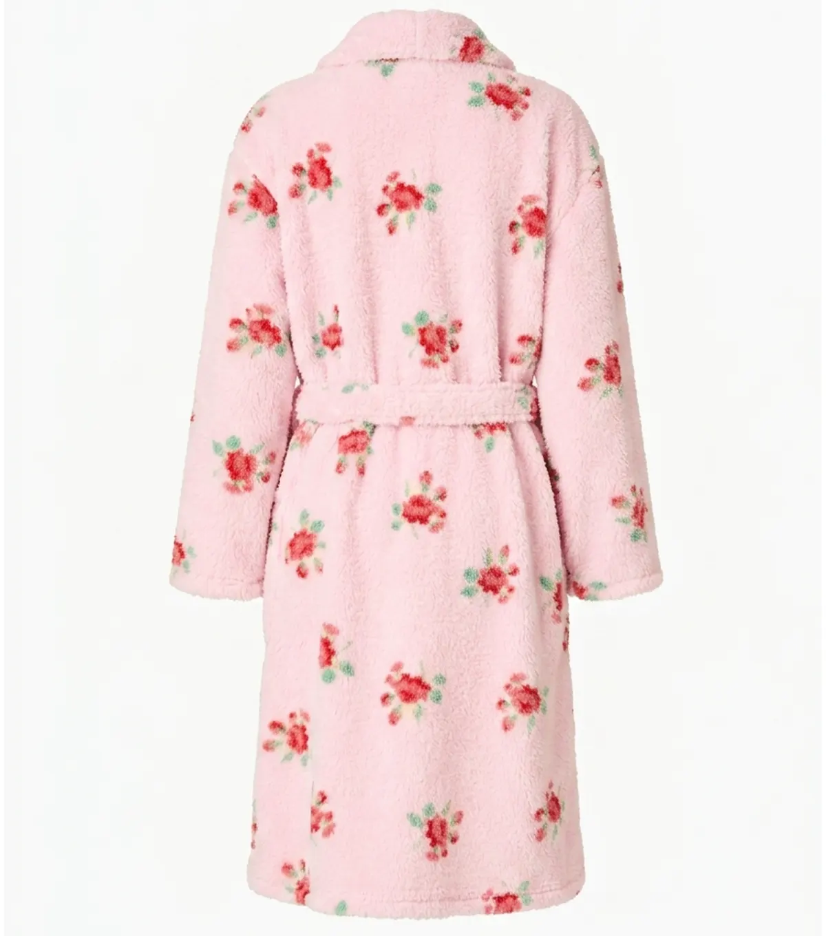 Rose Floral Print Shawl Collar Fleece Bathrobe back view