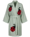 Sage Green Lady Bug Tufted Chenille Bathrobe Kimono Style