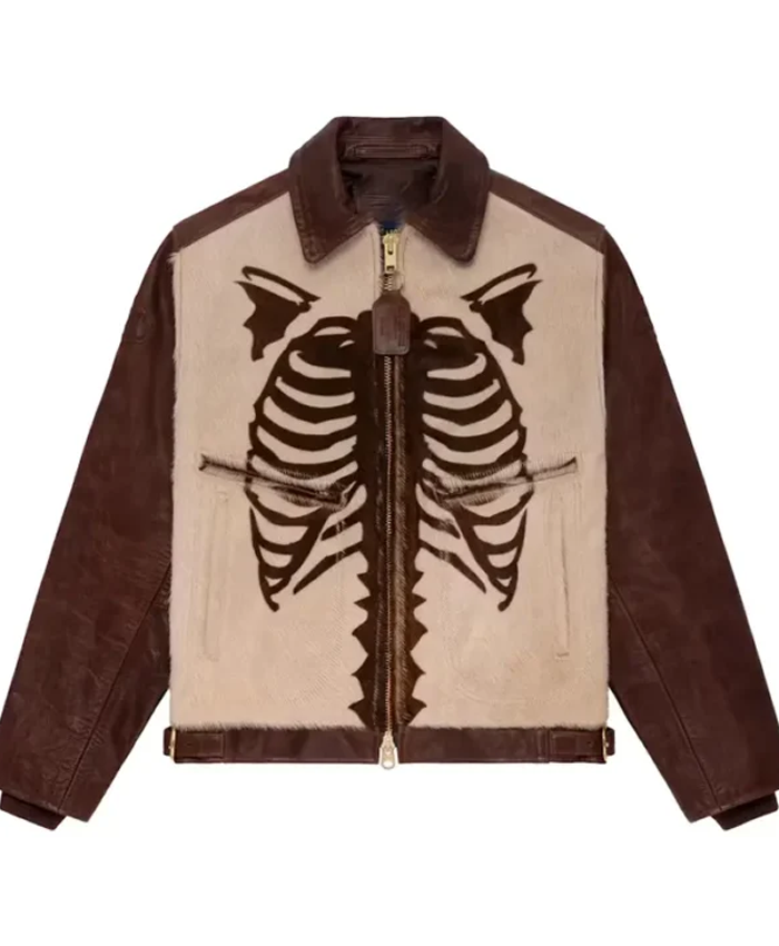Shop Aime Leon Dore Vanson Pony Hair Bones White and Brown Jacket On Sale Front