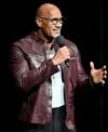 Shop Dwayne Johnson Jumanji Open World Photocall 2026 Brown Leather Jacket On Sale