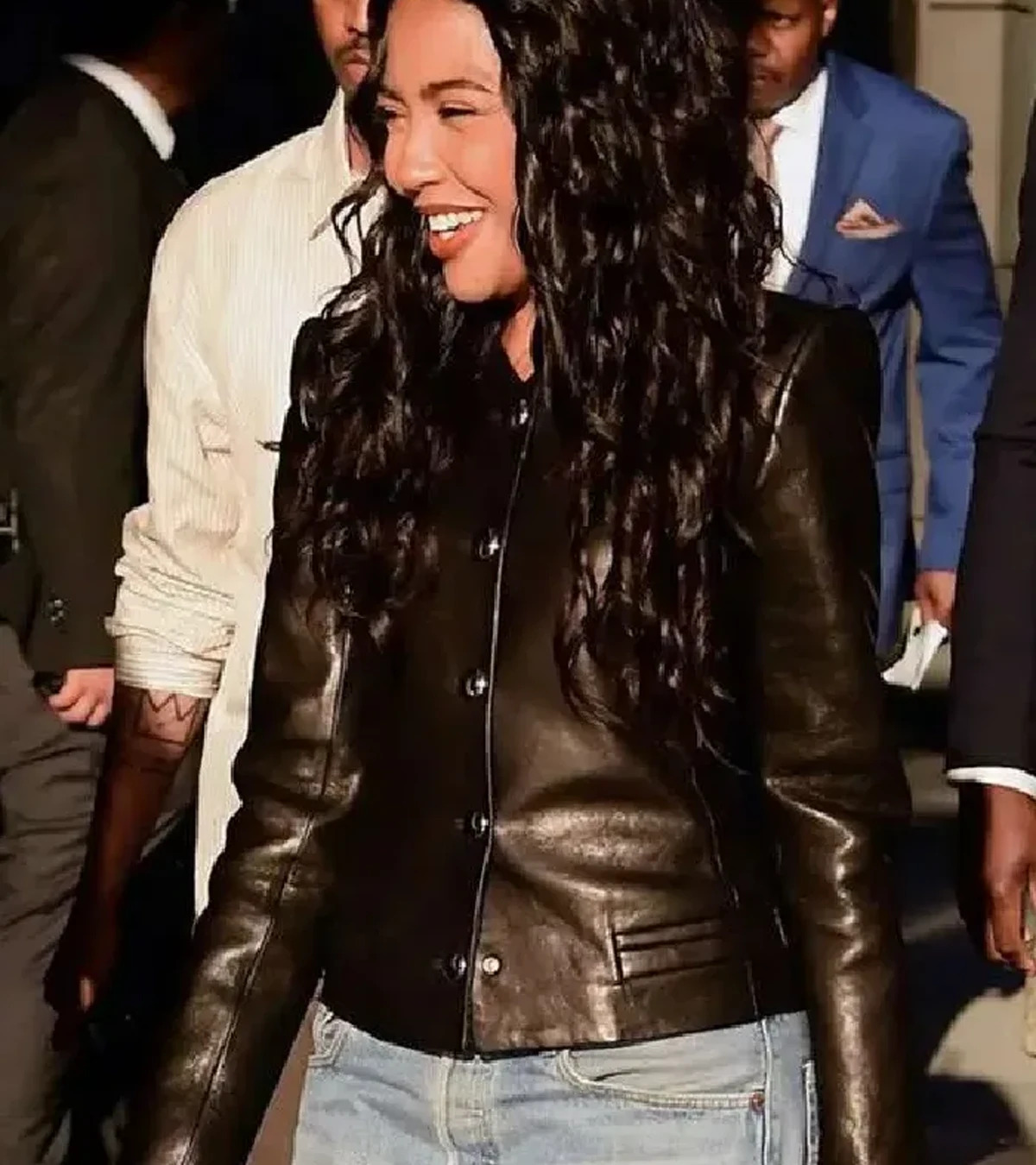 Shop Emma Grede New York City 2026 Black Leather Jacket On Sale