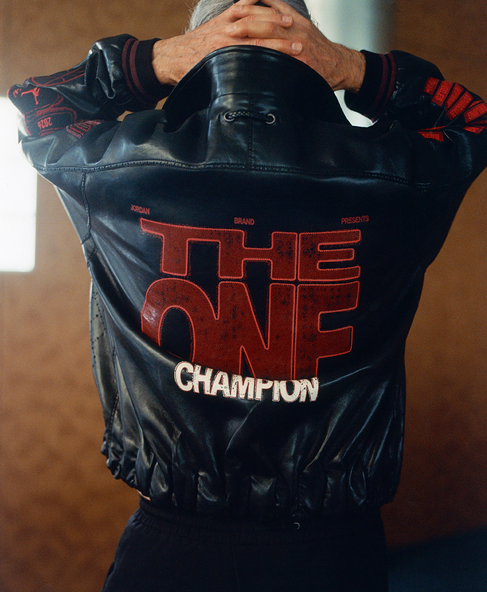 Shop Namesake 1 on 1 The One Champion Black Leather Jacket for Men and Women Back