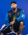 aSlam Kicks 29 Jose Alvarado Respect The Game Contrast Black and Blue Varsity Bomber Jacket Closeup