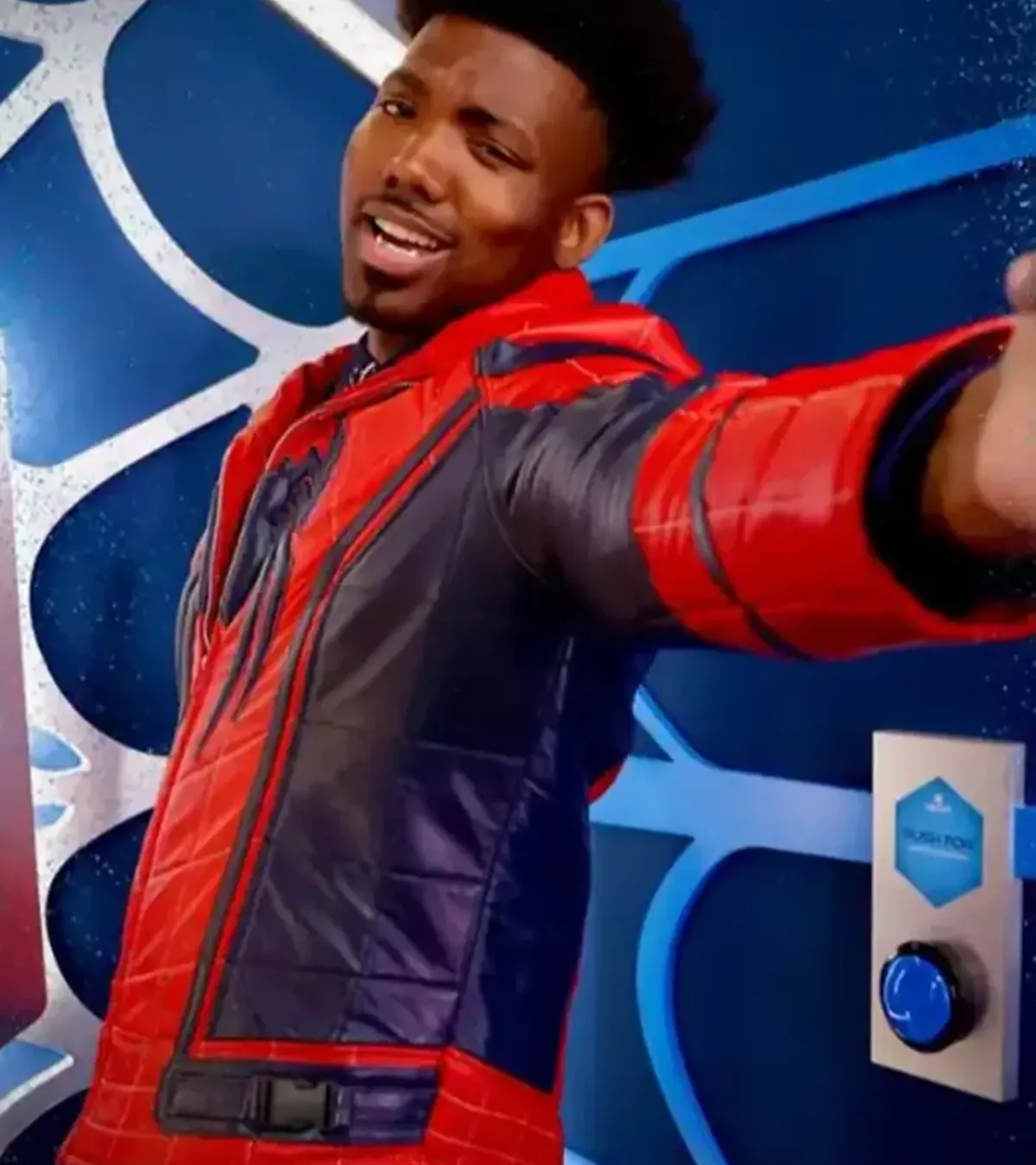 Spider-Man Brand New Day Premiere Dominique Barrett Quilted Red and Blue Leather Jacket For Men