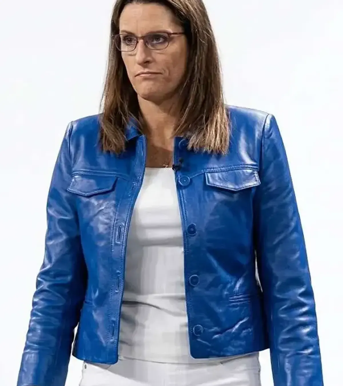 Stephanie White Blue Leather Jacket