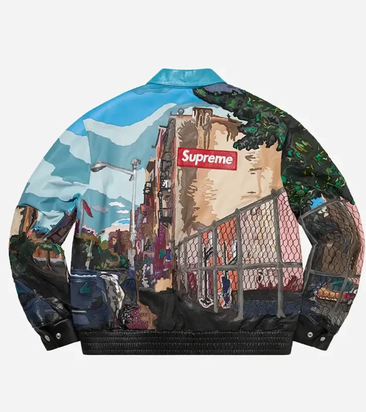 Supreme x Jeff Hamilton Ridge Street NYC Graphic Bomber Leather Jacket On Sale