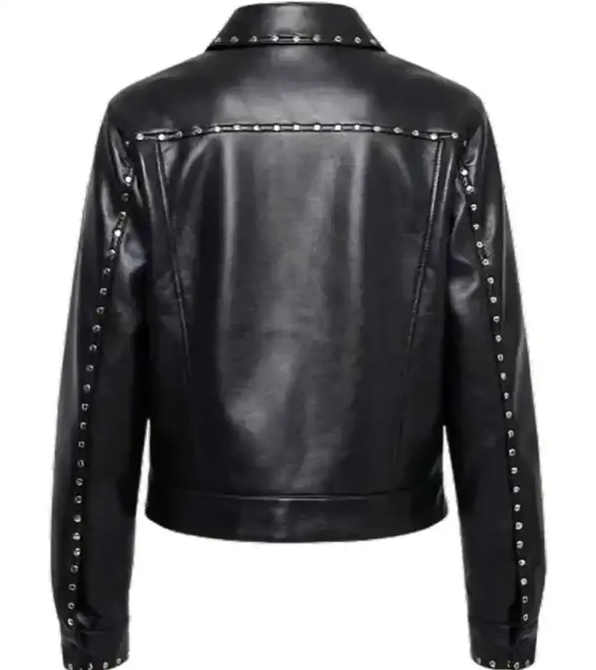 TV Series Honest Renovations S04 Lizzie Mathis Studded Trim Black Leather Jacket