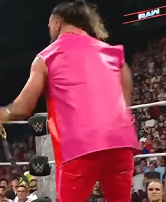 WWE Monday Night RAW Seth Rollins Pink and Red Leather Vest Back